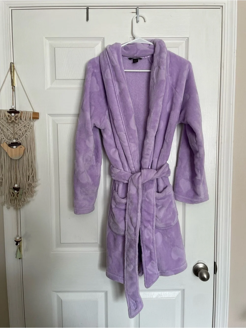 Victoria's Secret XS Lavender Purple Plush Heart Embossed Short Plush Robe